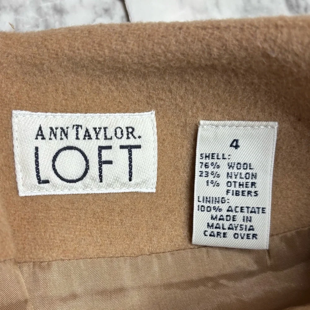 Ann Taylor LOFT Y2k 2000s vintage Wool Blend A-line Skirt tan brown size 4 - Picture 2 of 5